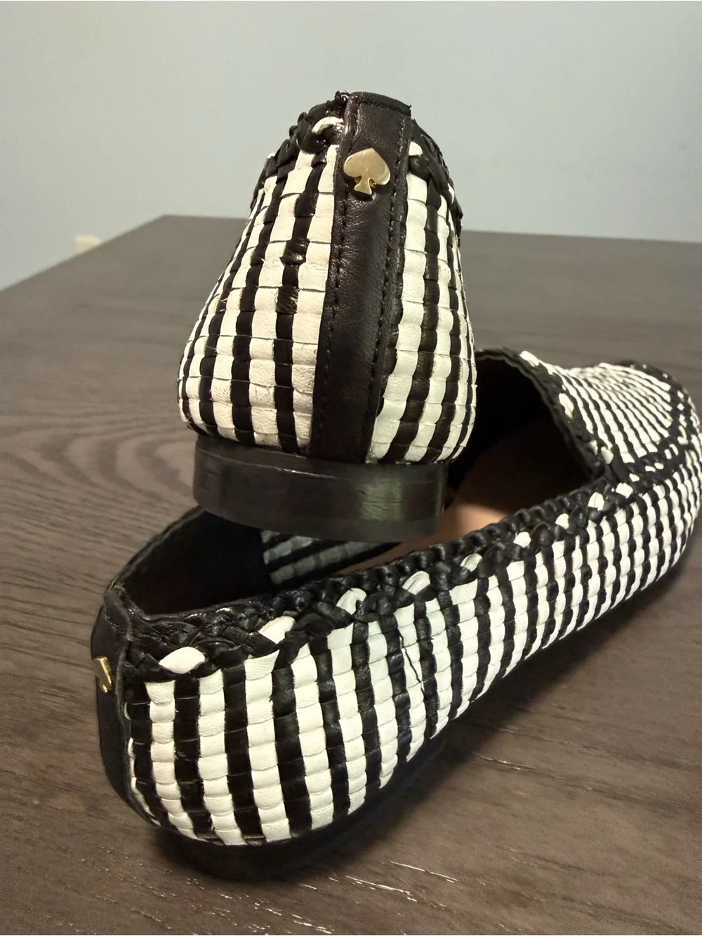 Kate Spade New York Woven Black White Loafers Women’s Size 10 B Leather Sole EUC